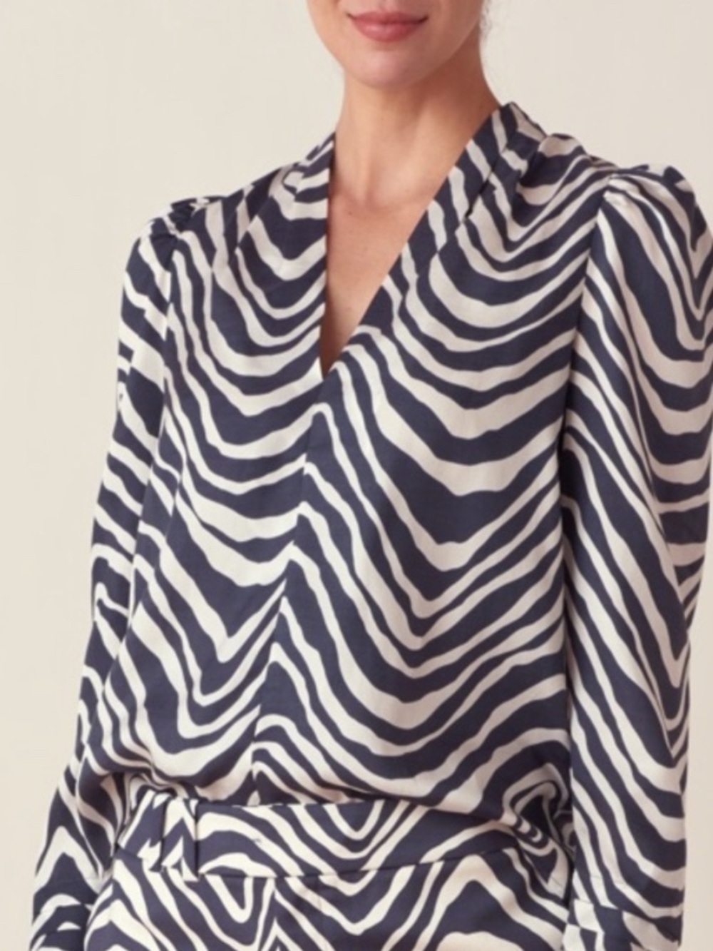 Marie Oliver Navy and White Zebra Blouse